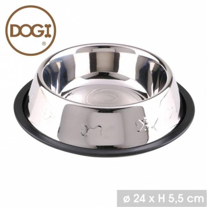 Gamelle pour chien en inox avec base antidérapante diam 24 cm